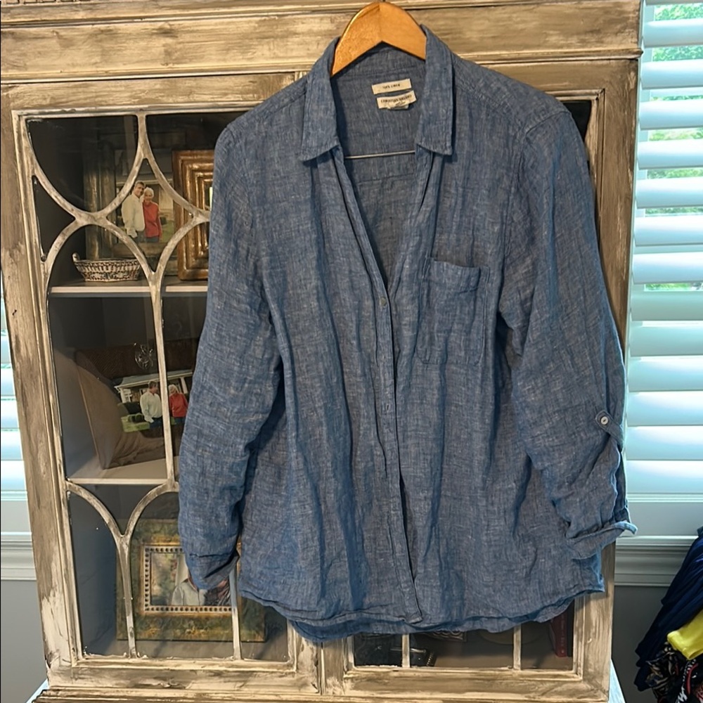 Christian Siriano Blue Linen Button-Up Shirt